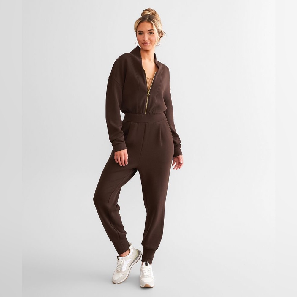 Varley Talia Jumpsuit Brown Coffee Bean Gold Zipper